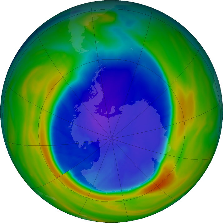 Antarctic ozone map for 13 September 2016